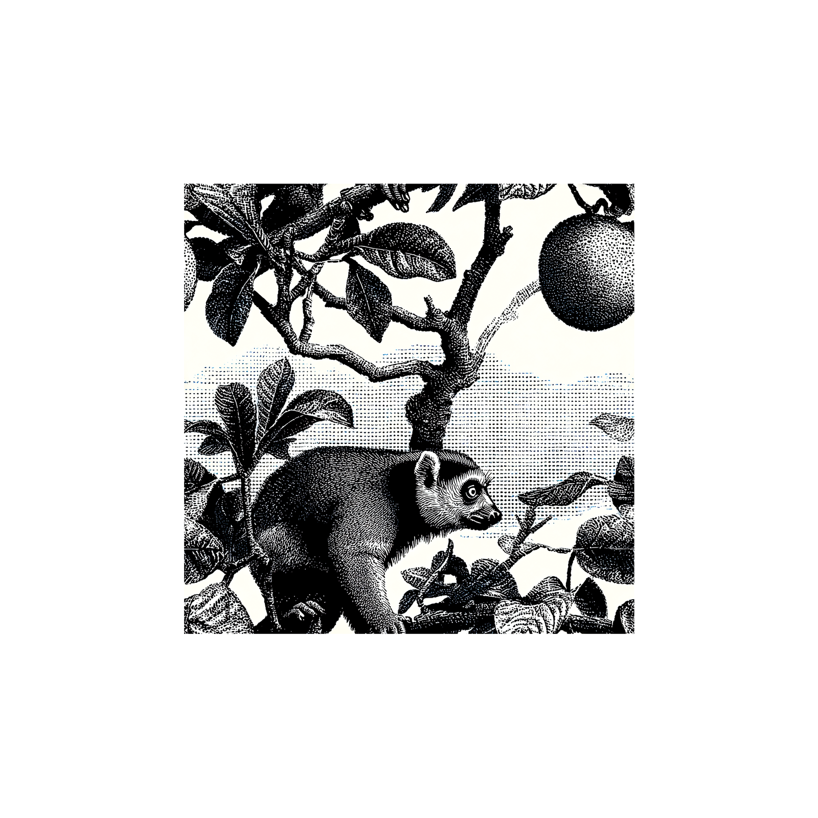 Tissu Bianca Maison Cossettini, motif animalier noir et blanc style gravure botanique, collection Atelier.
