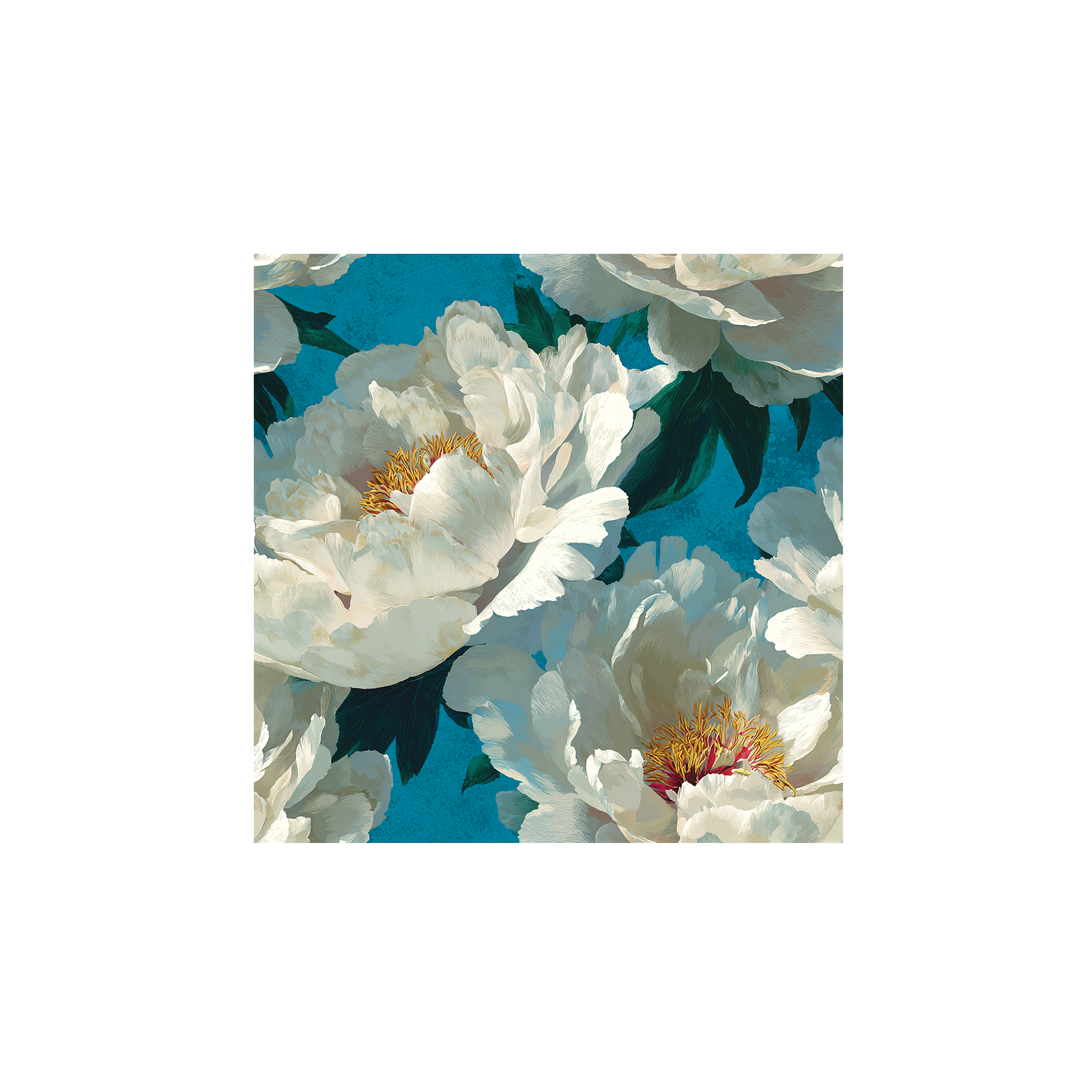 Tissu Lucio Maison Cossettini, grandes fleurs blanches sur fond bleu turquoise, collection Iconique.