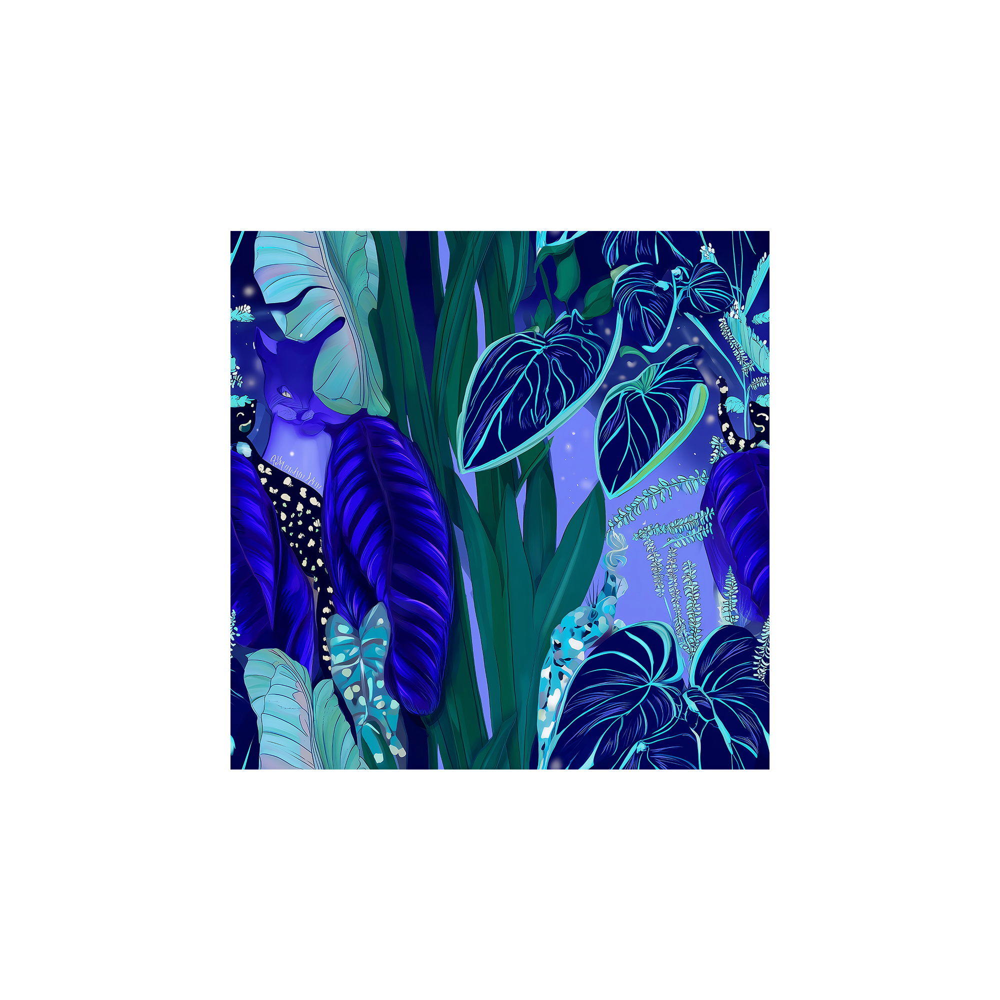 Tissu Luna Maison Cossettini, motif botanique bleu nuit et turquoise, collection Atelier.