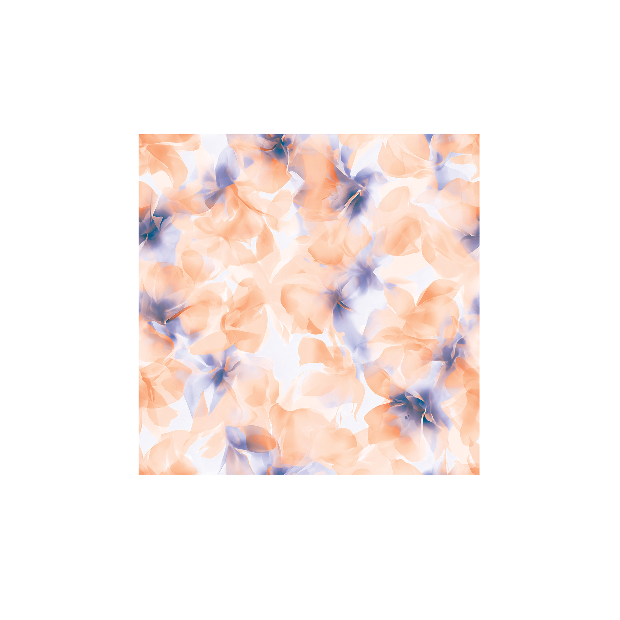 Tissu Maria Maison Cossettini, fleurs translucides pêche et lavande sur fond blanc, collection Atelier.