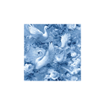 Tissu Rina Maison Cossettini, motif de cygnes et fleurs en bleu porcelaine, collection Atelier.